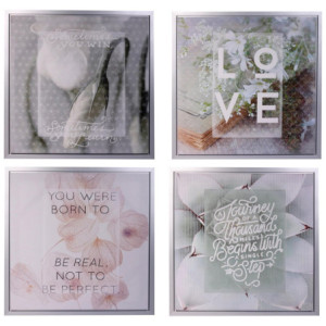 Set di 4 Stampe Su Tela Assortiti 60x60 Grigia