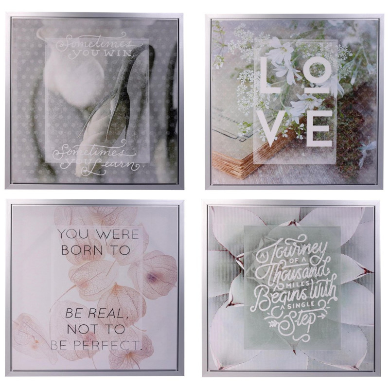 Set di 4 Stampe Su Tela Assortiti 60x60 Grigia