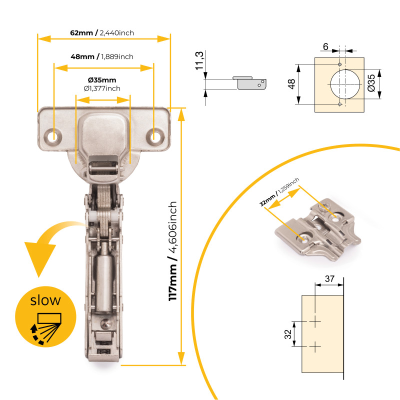 Lotto di 20 cerniere collo dritto X91 con chiusura soft a vite, altezza 0, Acciaio, Nichelato