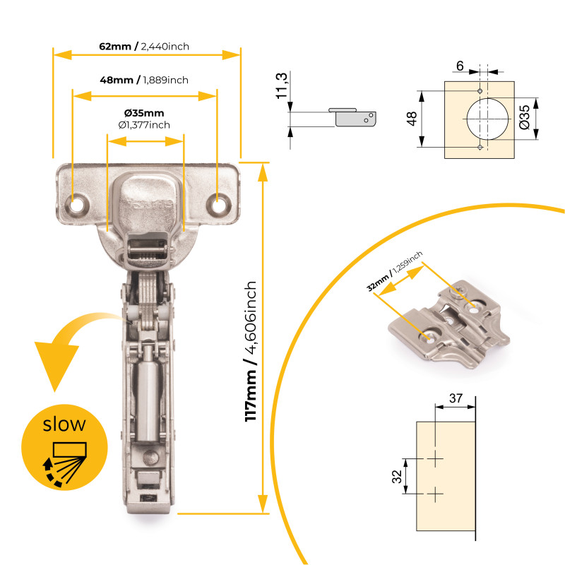 Lotto di 20 cerniere mezzo collo X91 con chiusura soft e Basetta a vite, altezza 0, Acciaio, Nichelato