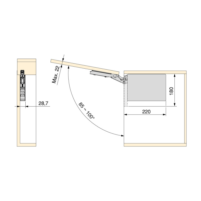 Braccetto per ante a ribalta verso l'alto Altius Lift, Forza 1100-2900 (medium-M), Acciaio e tecnoplastica, Grigio antraci