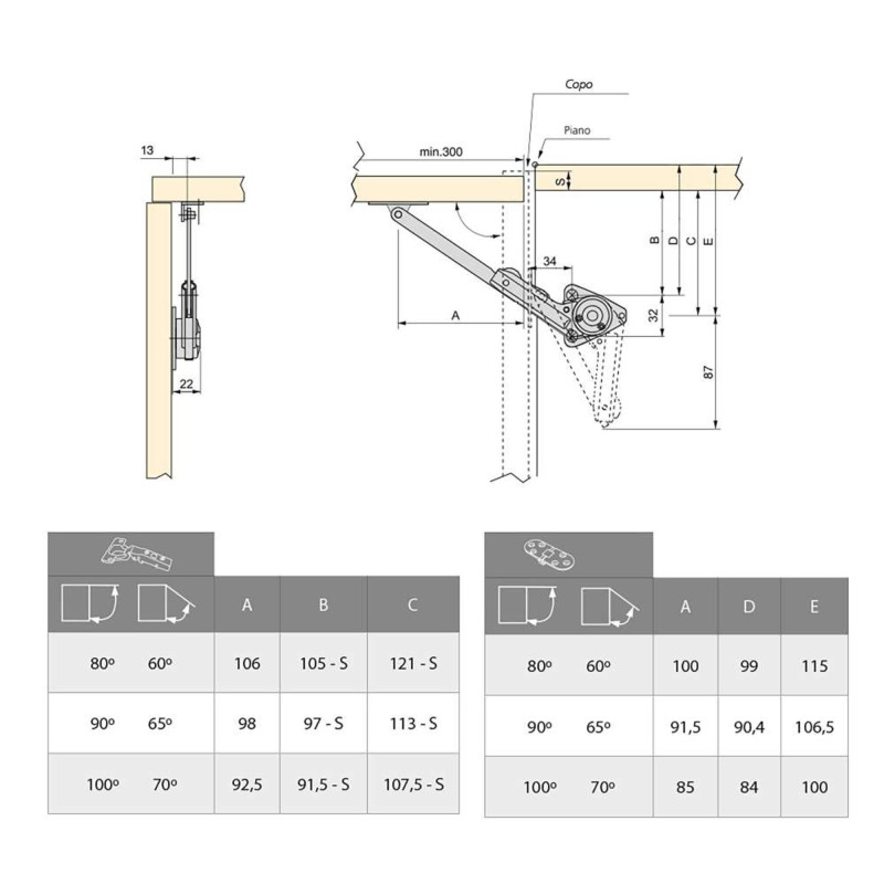 Set di braccetti per porte elevabili NSDX, forza 20-70kgxcm, Acciaio e Zama, Nichelato