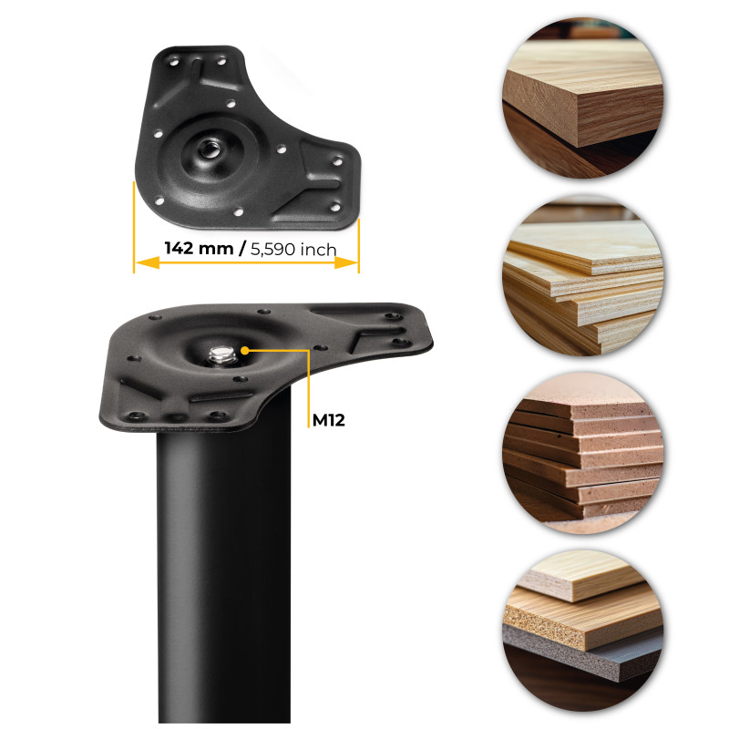 Lotto di 4 gambe per tavolo, diametro 60mm, H 830mm, Acciaio, Verniciato nero