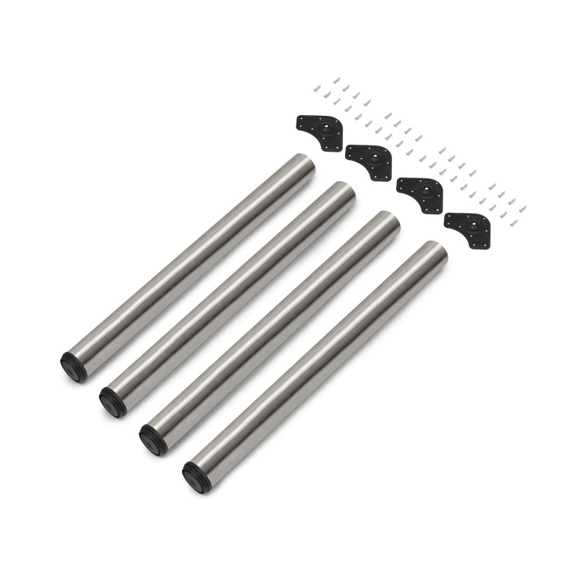 Lotto di 4 gambe per tavolo, diametro 60mm, H 830mm, Acciaio, Nichel satinado