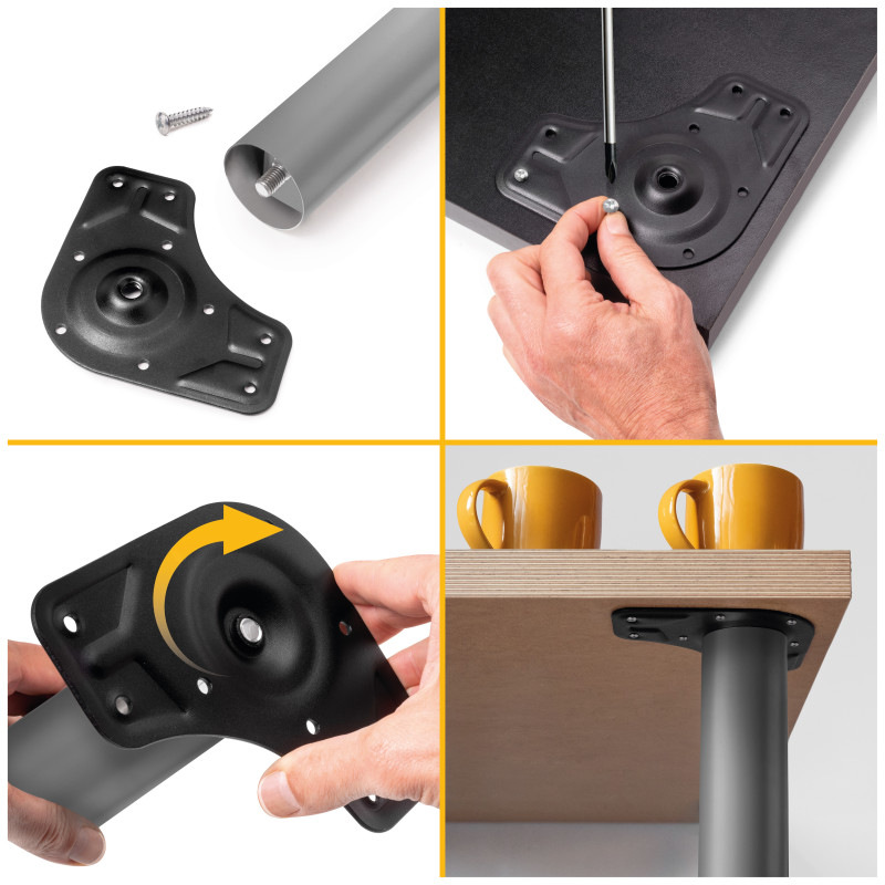 Lotto di 4 gambe per tavolo, diametro 60mm, H 830mm, Acciaio, Verniciato alluminio
