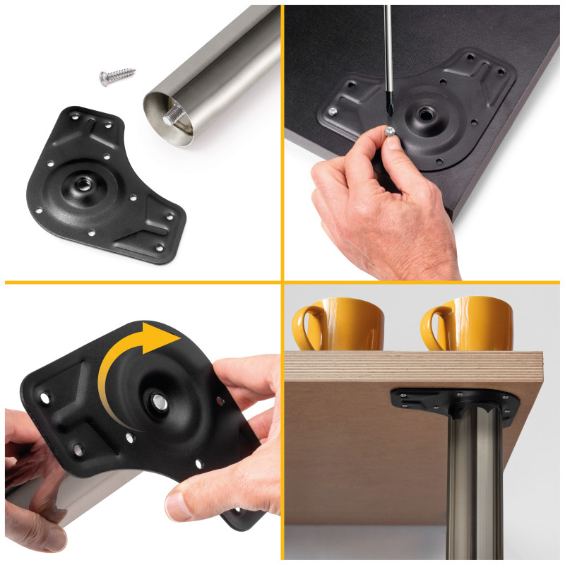 Lotto di 4 gambe per tavolo, diametro 60mm, H 830mm, Acciaio, Nichel satinado