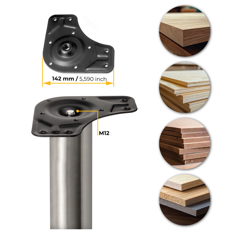 Lotto di 4 gambe per tavolo, diametro 60mm, H 830mm, Acciaio, Nichel satinado