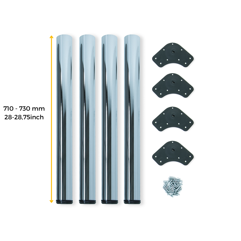 Lotto di 4 gambe per tavolo, diametro 60mm, H 710mm, Acciaio, Cromato lucido