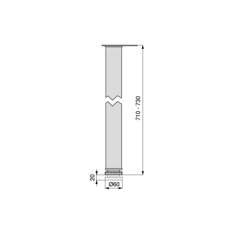 Lotto di 4 gambe per tavolo, diametro 60mm, H 710mm, Acciaio, Nichel satinado