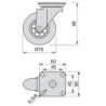 Lotto di 4 ruote Slip trasparenti con piastra di montaggio, diametro 75 mm, Acciaio e Tecnoplastica