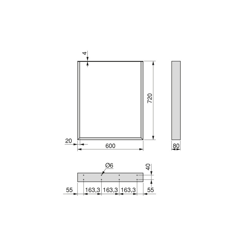 Set di gambe per tavolo rettangolare Square, larghezza 600mm, Acciaio, Verniciato bianco