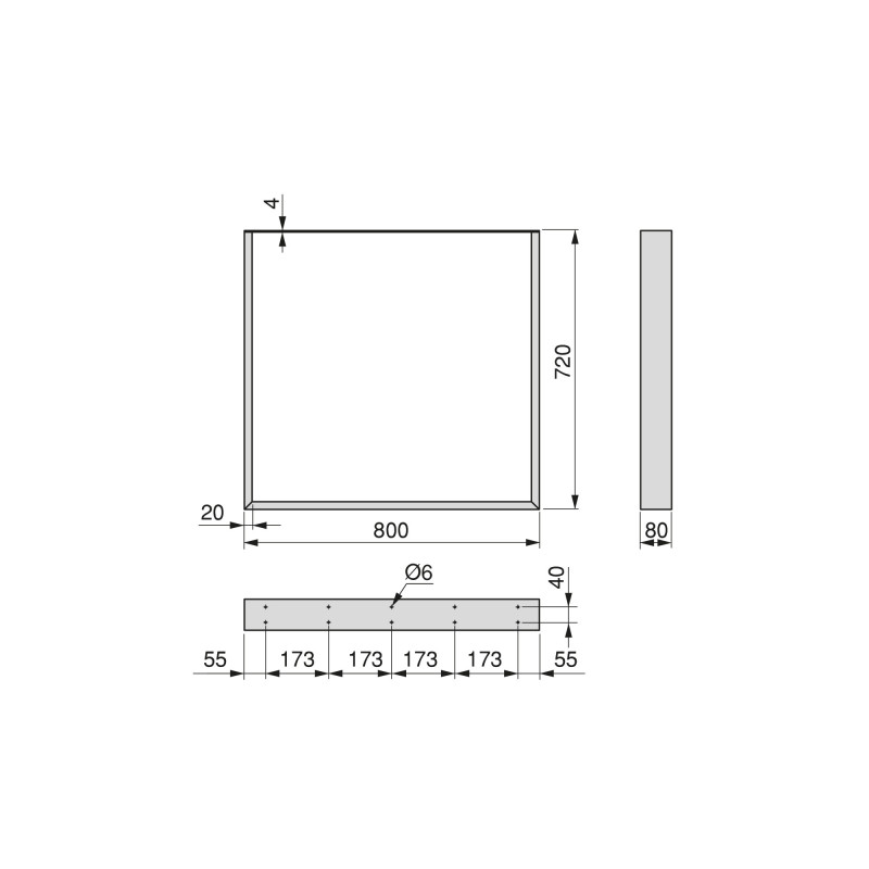 Set di gambe per tavolo rettangolare Square, larghezza 800mm, Acciaio, Verniciato nero