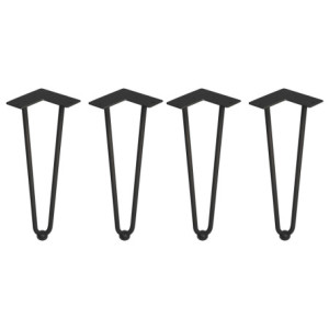 Lotto di 4 gambe Hairpin a 2 aste per tavolo, altezza 400mm, Acciaio, Verniciato nero