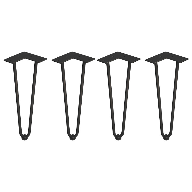 Lotto di 4 gambe Hairpin a 2 aste per tavolo, altezza 400mm, Acciaio, Verniciato nero