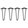 Lotto di 4 gambe Hairpin a 2 aste per tavolo, altezza 400mm, Acciaio, Verniciato nero