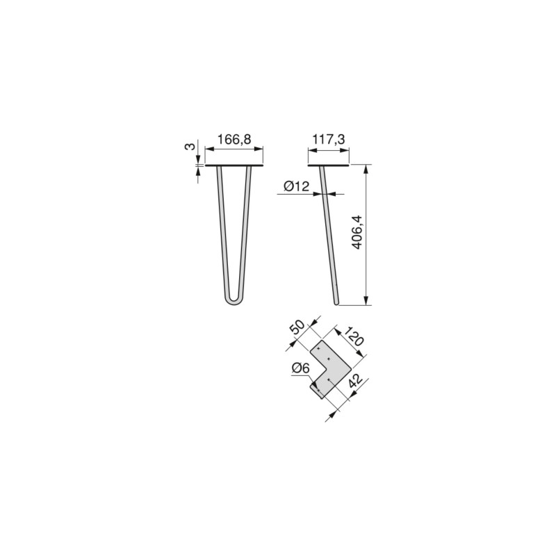 Lotto di 4 gambe Hairpin a 2 aste per tavolo, altezza 400mm, Acciaio, Verniciato nero