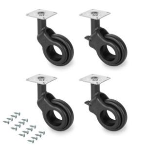 Lotto di 4 ruote Hole 2 con piastra di montaggio, diametro 60 mm, Acciaio e plastica, Tecnoplastica grigio