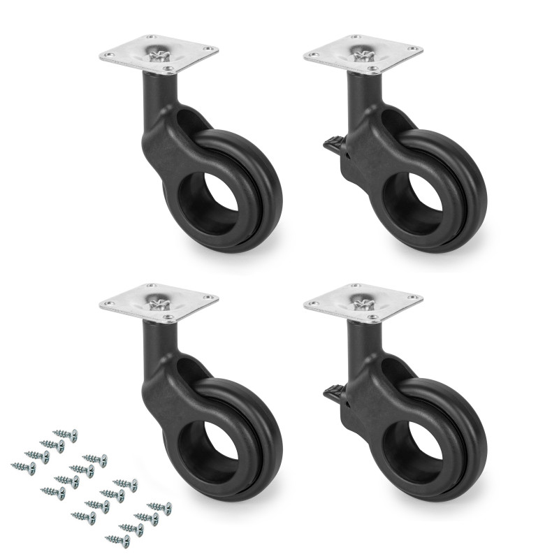 Lotto di 4 ruote Hole 2 con piastra di montaggio, diametro 60 mm, Acciaio e plastica, Tecnoplastica grigio