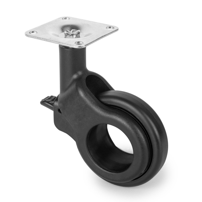 Lotto di 4 ruote Hole 2 con piastra di montaggio, diametro 60 mm, Acciaio e plastica, Tecnoplastica grigio