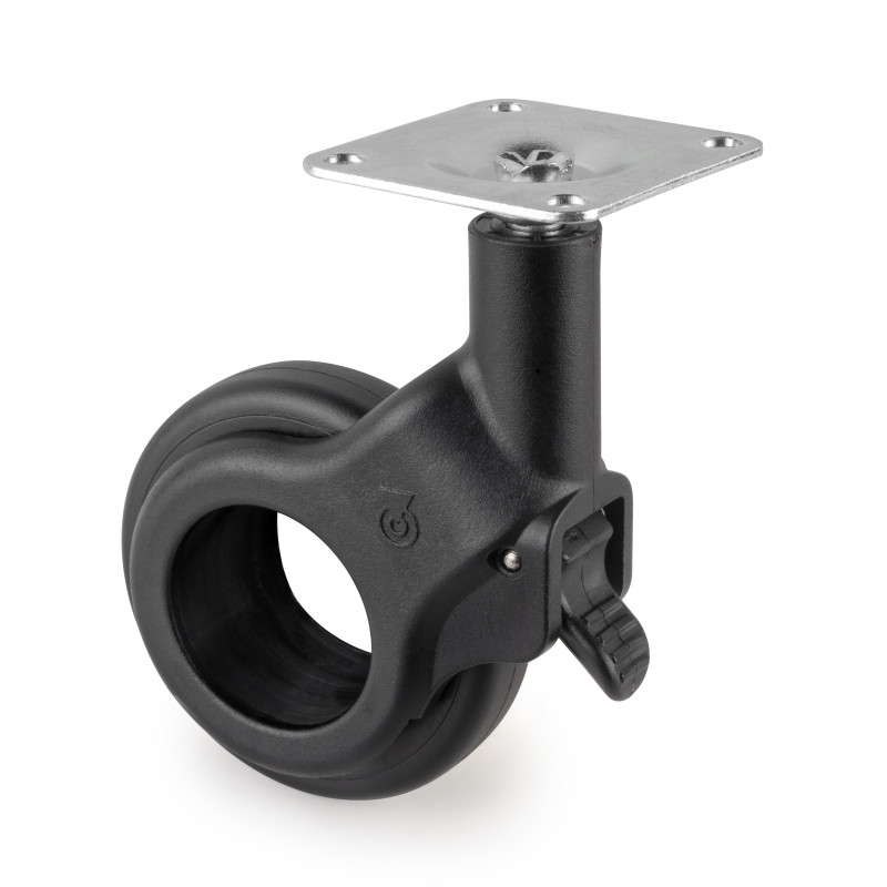 Lotto di 4 ruote Hole 2 con piastra di montaggio, diametro 60 mm, Acciaio e plastica, Tecnoplastica grigio