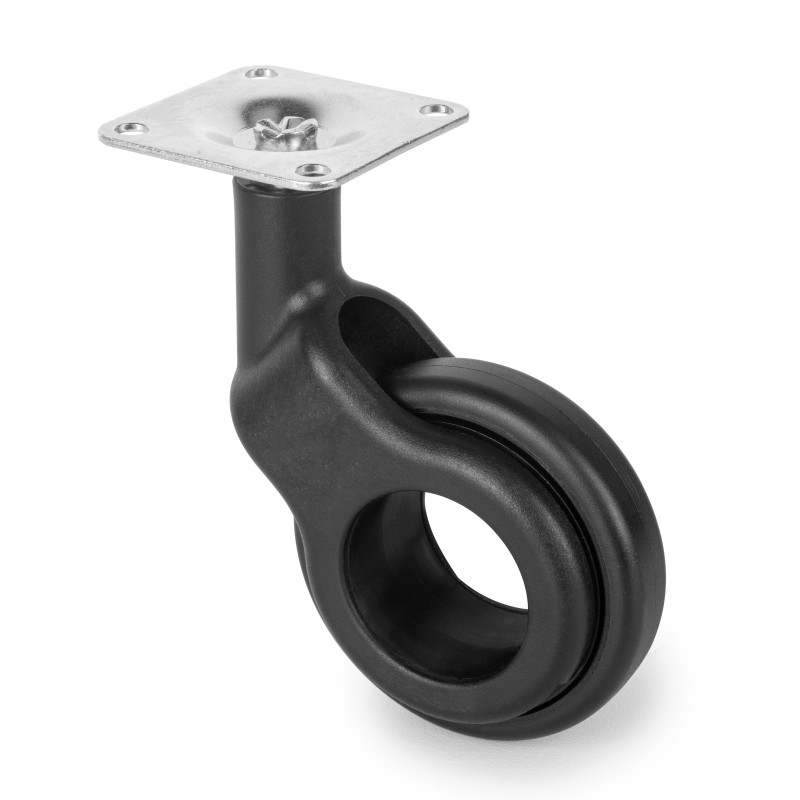 Lotto di 4 ruote Hole 2 con piastra di montaggio, diametro 60 mm, Acciaio e plastica, Tecnoplastica grigio