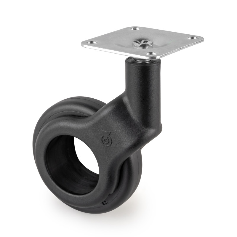 Lotto di 4 ruote Hole 2 con piastra di montaggio, diametro 60 mm, Acciaio e plastica, Tecnoplastica grigio