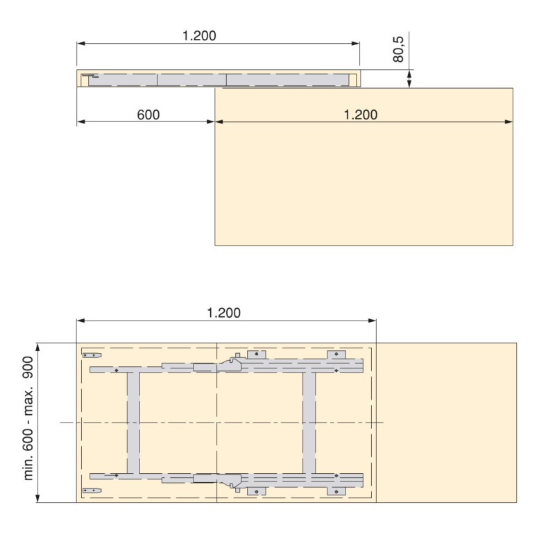 Coktail Reverse H35 Guide per tavoli ad ante allungabili, Alluminio, Champagne anodizzato