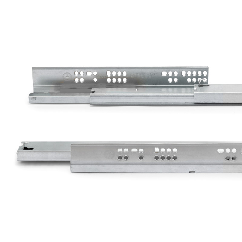 Set di guide per cassetti a scomparsa Silver, estrazione totale, push, profondità 450 mm, Acciaio, Zincato bianco