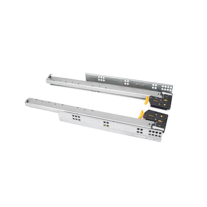 Set di guide per cassetti a scomparsa Silver, estrazione totale, con chiusura soft e aggancio, profondità 440 mm, Acciaio