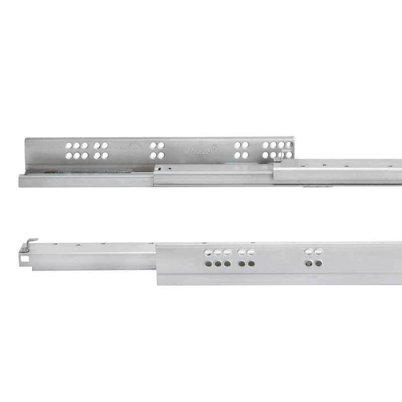 Set di guide per cassetti a scomparsa Silver, estrazione totale, con chiusura soft e aggancio, profondità 540 mm, Acciaio