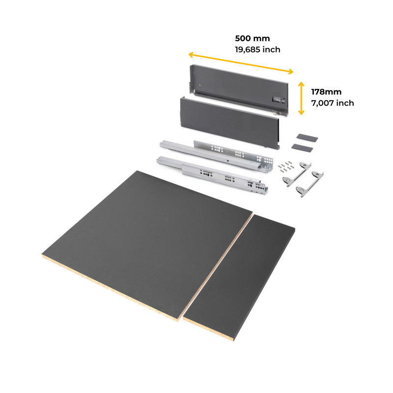 Kit di cassetti per cucina o bagno Vertex con regolazione 3D, altezza 178 mm, con pannelli inclusi, modulo 900 mm, Vernici