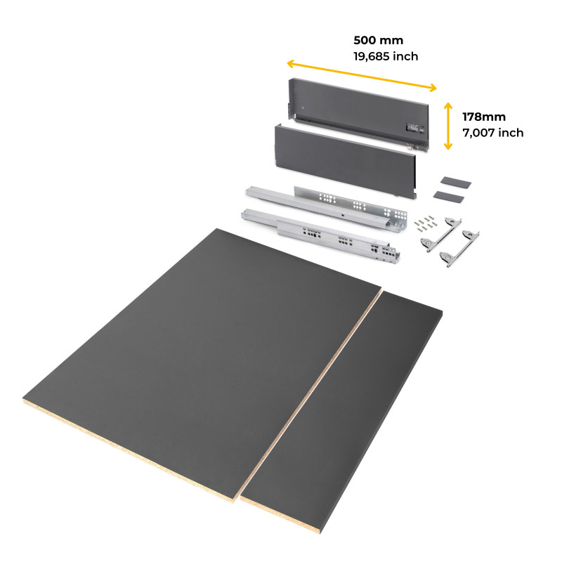 Cassetto esterno Vertex 60kg, altezza 242mm, profondità 450mm, Acciaio, Verniciato bianco