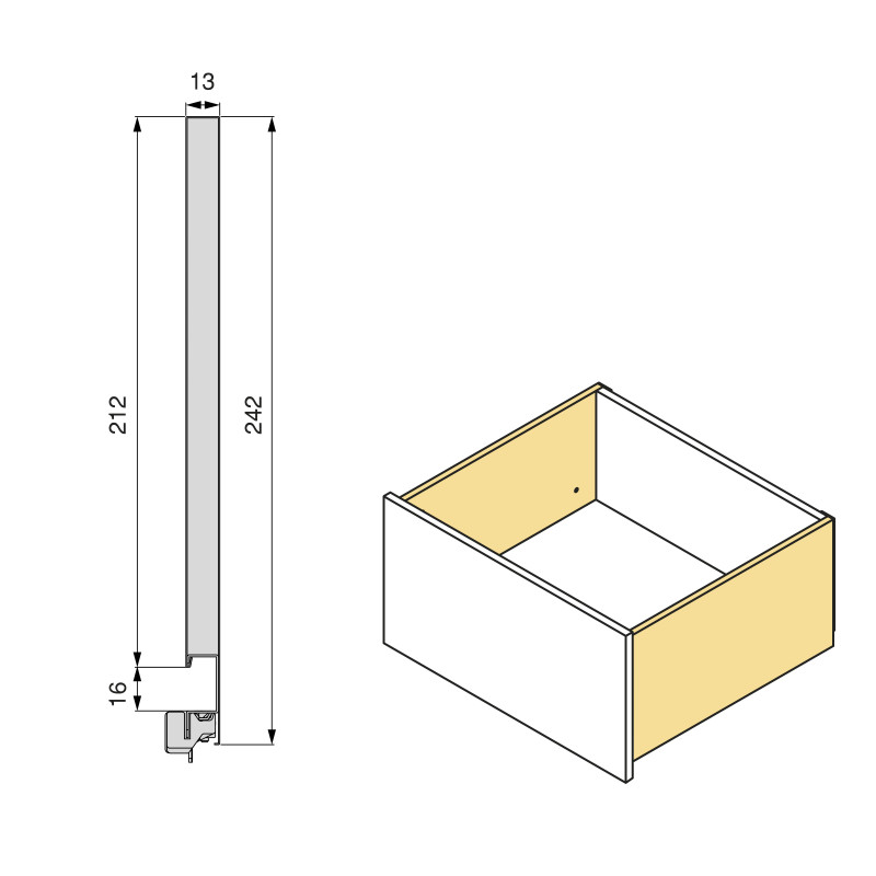 Cassetto esterno Vertex 60kg, altezza 242mm, profondità 450mm, Acciaio, Verniciato alluminio