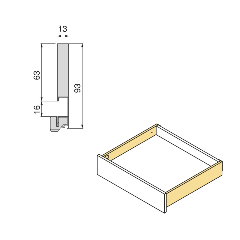 Cassetto esterno Vertex con regolazione 3D altezza 93mm, 40kg, profondità 500mm, Acciaio, Verniciato bianco