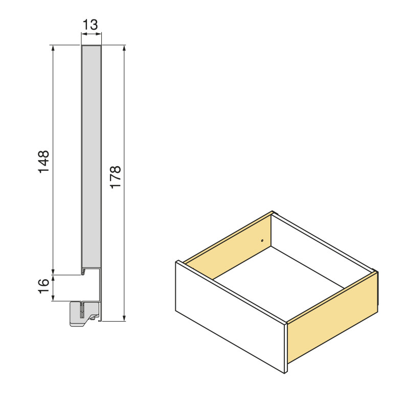 Cassetto esterno Vertex con regolazione 3D altezza 131mm, 40kg, profondità 400mm, Acciaio, Verniciato bianco