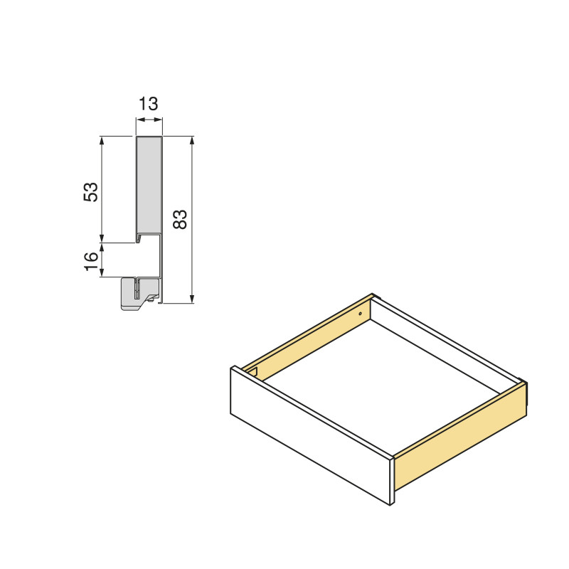 Cassetto esterno Vertex con regolazione 3D altezza 83mm, 40kg, profondità 500mm, Acciaio, Verniciato bianco