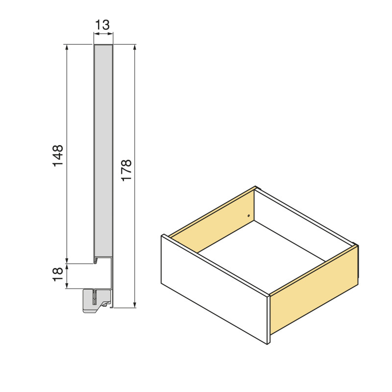 Emuca Cassetto esterno Vertex con regolazione 3D altezza 93mm, 40kg, spessore del pannello di 18mm, profondità 350mm, Acciaio