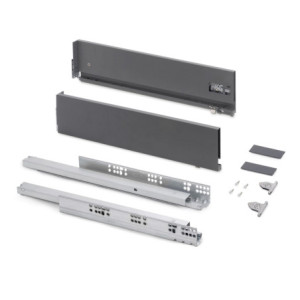 Emuca Cassetto esterno Vertex con regolazione 3D altezza 178mm, 40kg, spessore del pannello di 18mm, profondità 350mm, Acciaio