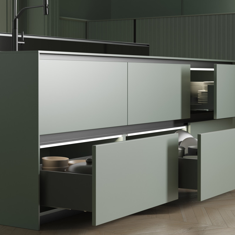 Cassetto esterno Vertex con regolazione 3D altezza 93mm, 40kg, spessore del pannello di 18mm, profondità 500mm, Acciaio