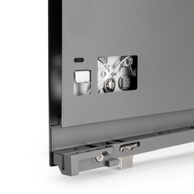 Cassetto esterno Vertex con regolazione 3D altezza 93mm, 40kg, spessore del pannello di 18mm, profondità 500mm, Acciaio