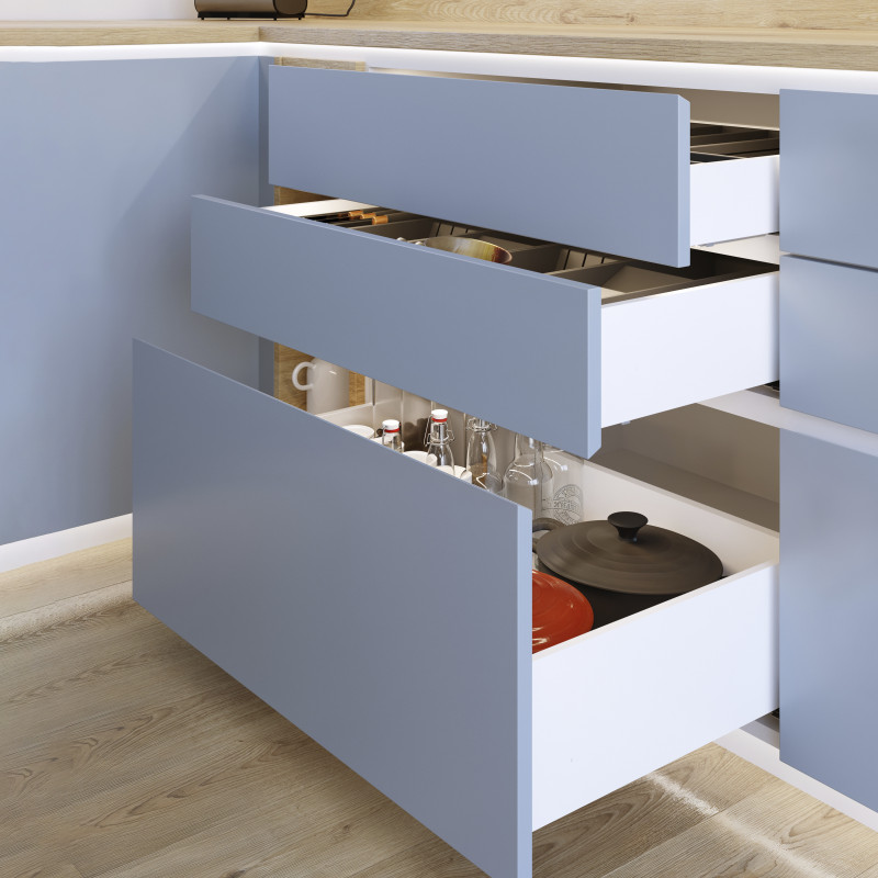 Cassetto esterno Protone 30kg, guide di estrazione totale con una chiusura soft, altezza 93mm, profondità 450mm, Acciaio