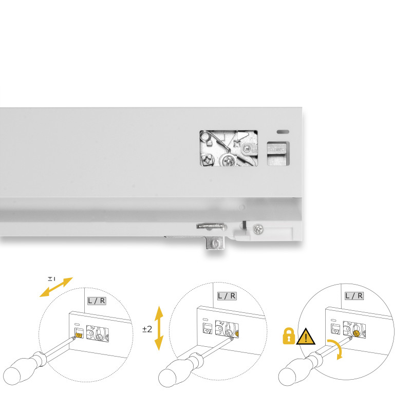 Cassetto esterno Protone 30kg, guide di estrazione totale con una chiusura soft, altezza 93mm, profondità 450mm, Acciaio