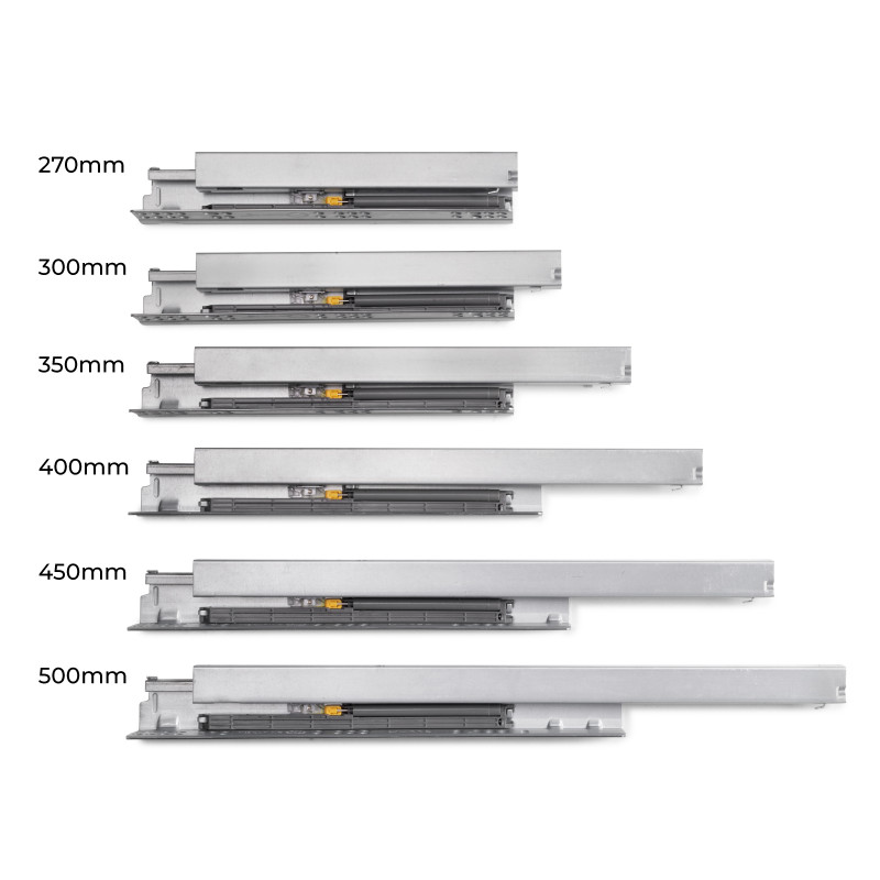 Cassetto esterno Protone 30kg, guide di estrazione totale con una chiusura soft, altezza 93mm, profondità 450mm, Acciaio
