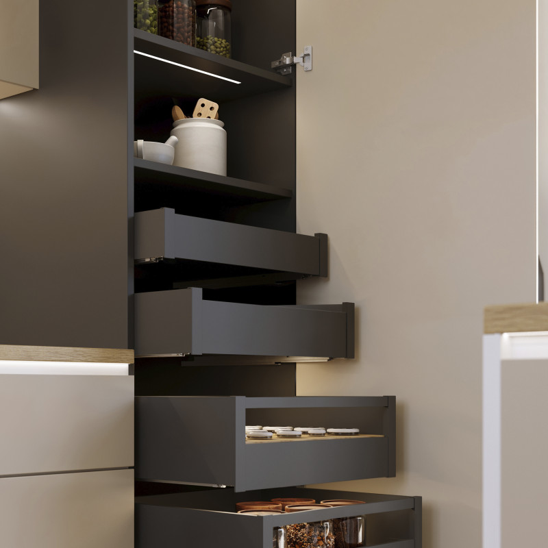 Cassetto esterno Protone 30kg, guide di estrazione totale con una chiusura soft, altezza 131mm, profondità 300mm, Acciaio