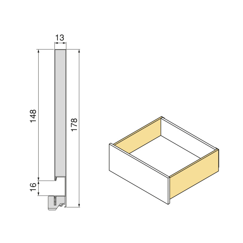 Cassetto esterno Protone 30kg, guide di estrazione totale con una chiusura soft, altezza 178mm, profondità 400mm, Acciaio