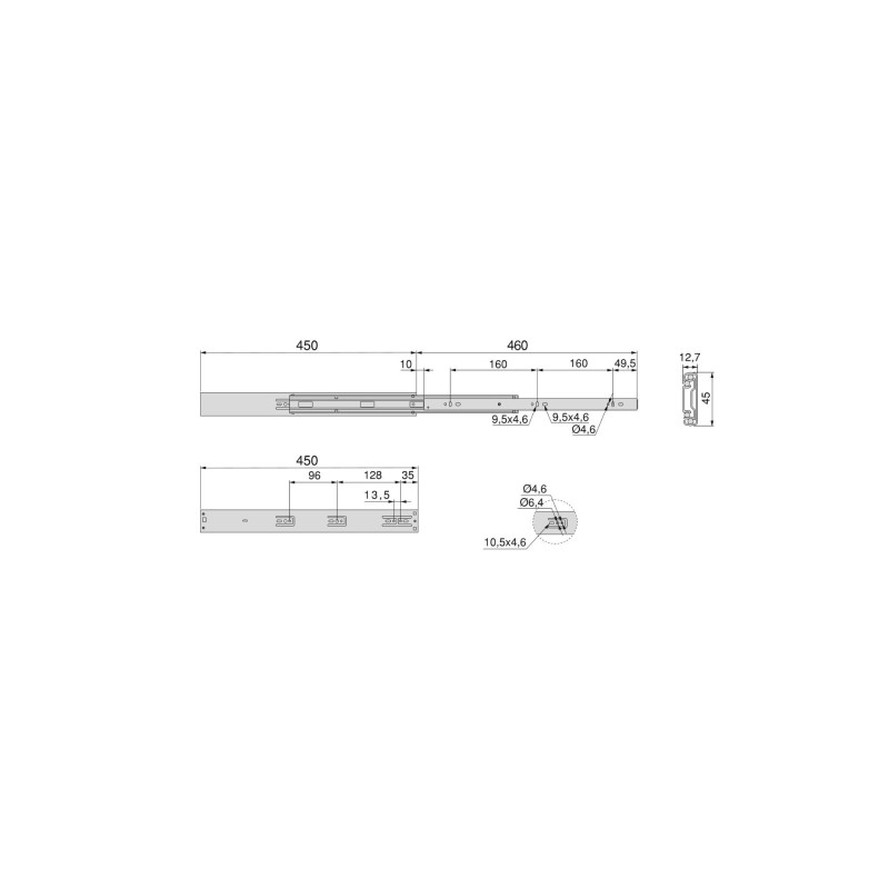 Set di guide a sfere per cassetti con estrazione totale e chiusura soft, altezza 45 mm, lunghezza 500 mm, Acciaio, Zincato