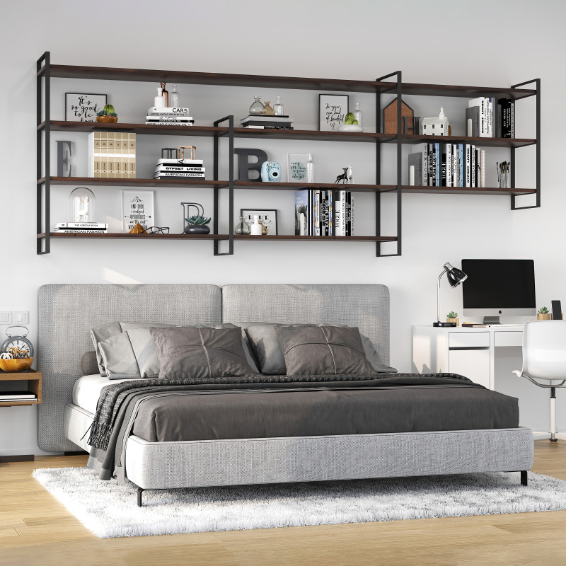 Kit di scaffali Lader con struttura e ripiani, altezza 1150 mm, Acciaio, Verniciato nero e Legno