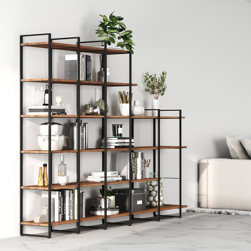 Kit di scaffali Lader con struttura e ripiani, altezza 1150 mm, Acciaio, Verniciato nero e Legno