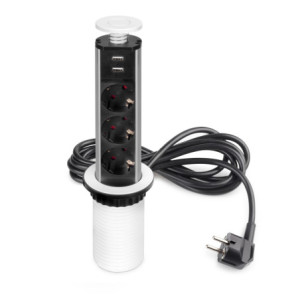 Multipresa estraibile Vertikal, 3 prese Schuko, 2 USB tipo A, Tecnoplastica e Alluminio, Verniciato nero