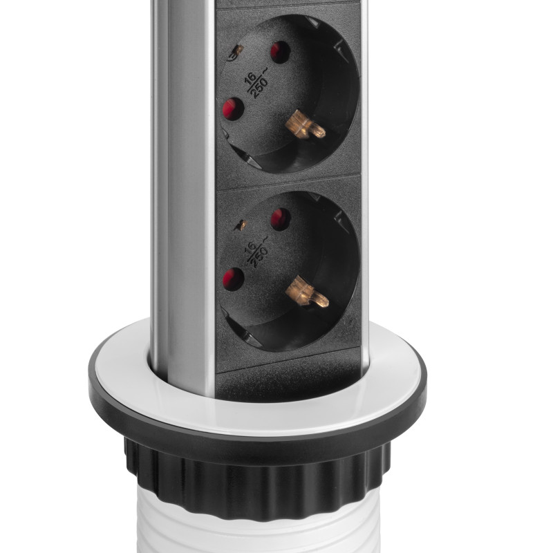 Multipresa estraibile Vertikal, 3 prese Schuko, 2 USB tipo A, Tecnoplastica e Alluminio, Verniciato nero